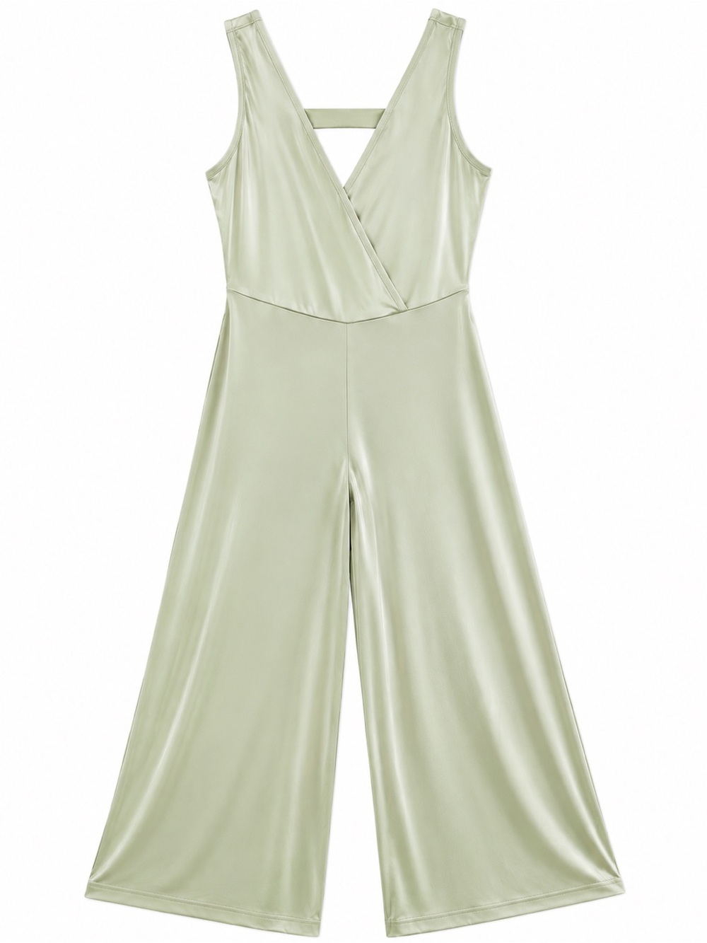 Sleeveless Surplice Wide-Leg Jumpsuit in Sage Green